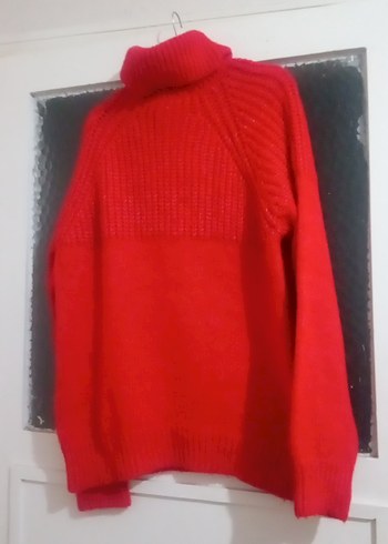 Kırmızı Boğazlı Örgü Kadın Kazak - Görsel 2