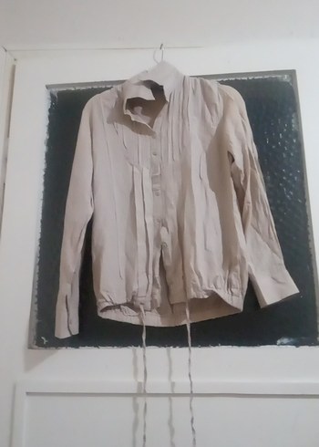 Bej Uzun Kollu Keten Kadın Gömlek - Görsel 2