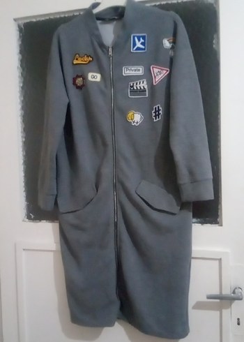 Nakışlı Gri Uzun Kadın Ceket - Görsel 2