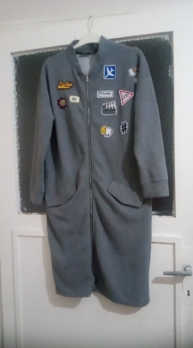 Nakışlı Gri Uzun Kadın Ceket - Görsel 2