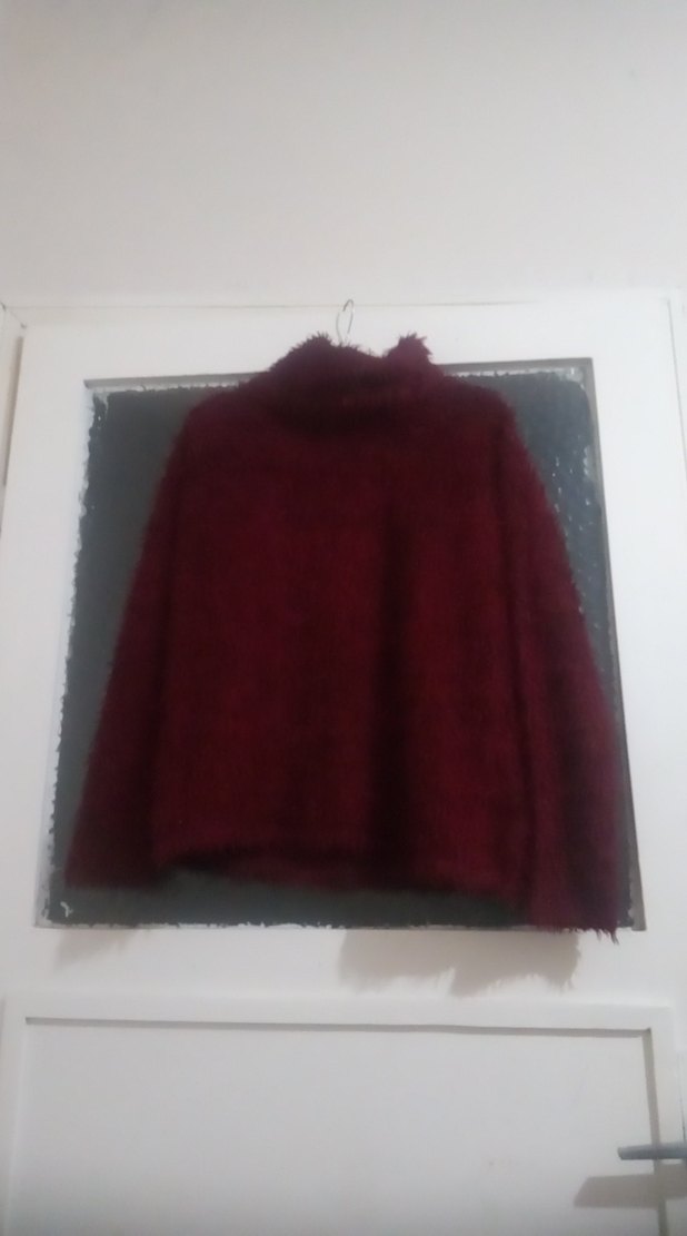 Bordo Kadın Polar Kazak, Uzun Kollu, Boğazlı - Görsel 2