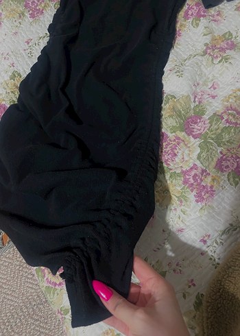 Siyah Drapeli Kısa Kollu Hamile Elbisesi - Görsel 2