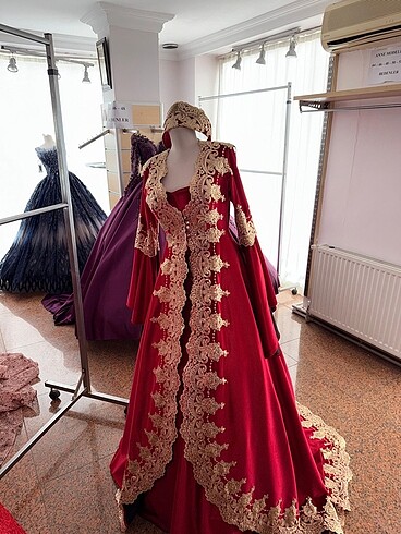 Abiye Kırmızı kaftan bindallı