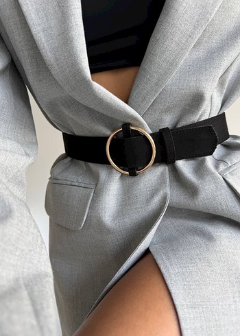 Halka Tokalı Siyah Süet Kadın Kemer - Görsel 3