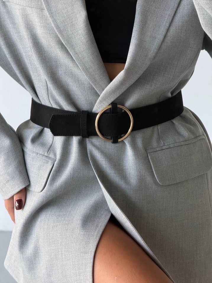 Halka Tokalı Siyah Süet Kadın Kemer - Görsel 4