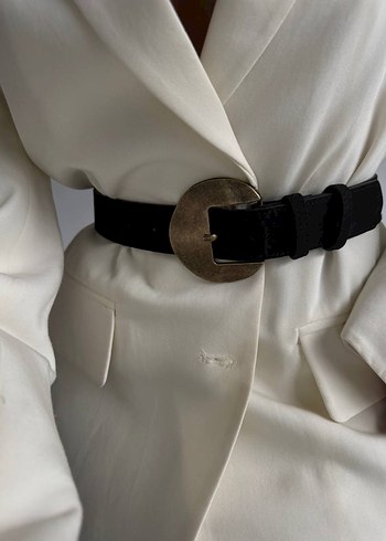 Gold Tokalı Süet Siyah Deri Kadın Kemer - Görsel 5