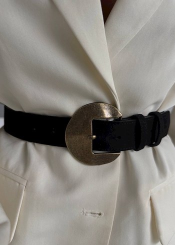 Gold Tokalı Süet Siyah Deri Kadın Kemer - Görsel 4