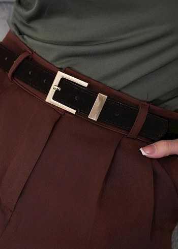 Gold Tokalı Acı Kahve Deri Kadın Kemer - Görsel 5