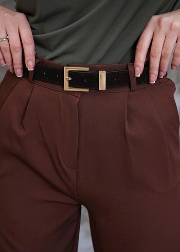 Gold Tokalı Acı Kahve Deri Kadın Kemer - Görsel 3