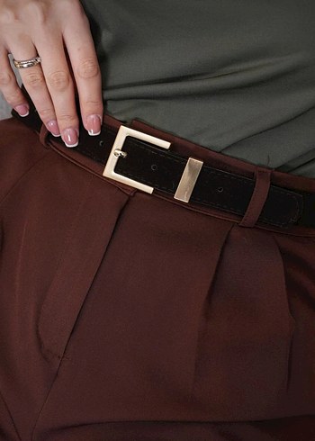 Gold Tokalı Acı Kahve Deri Kadın Kemer - Görsel 2