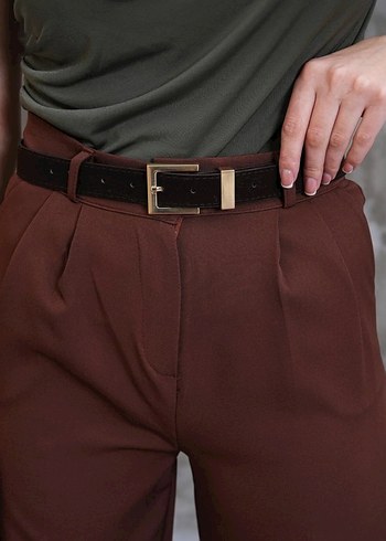 Gold Tokalı Acı Kahve Deri Kadın Kemer - Görsel 6