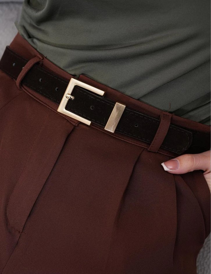 Gold Tokalı Acı Kahve Deri Kadın Kemer - Görsel 5