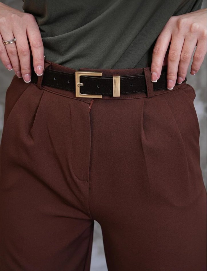 Gold Tokalı Acı Kahve Deri Kadın Kemer - Görsel 3