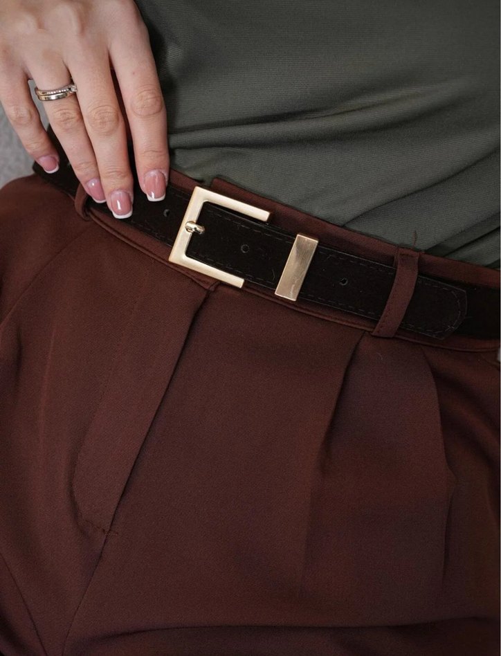 Gold Tokalı Acı Kahve Deri Kadın Kemer - Görsel 2