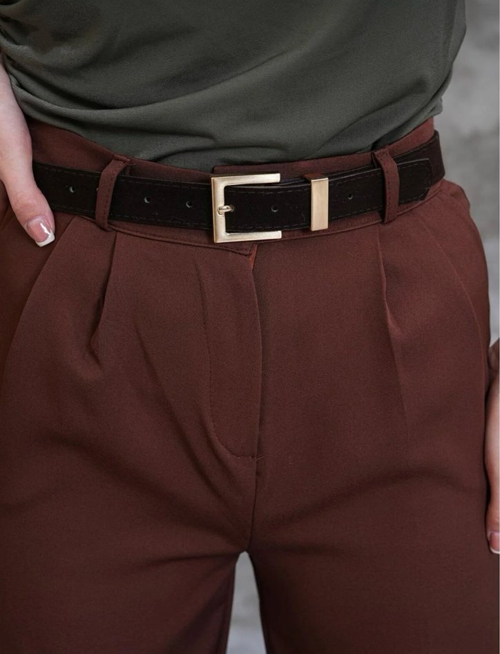 Gold Tokalı Acı Kahve Deri Kadın Kemer - Görsel 4