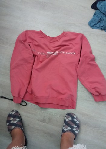 Pembe Uzun Kollu Rahat Sweatshirt