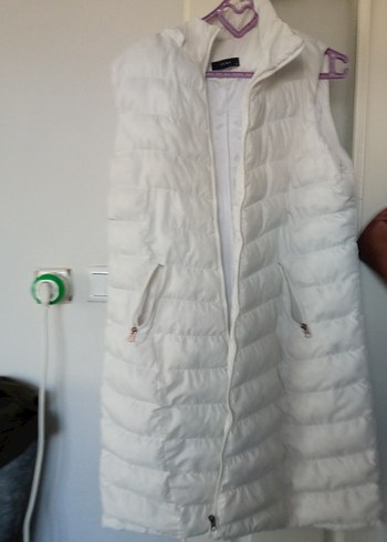 Beyaz Kadın Fermuarlı Puff Yelek - Görsel 2