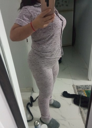 m Beden Gri V Yaka Kısa Kollu Pijama Takımı