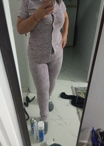 Gri V Yaka Kısa Kollu Pijama Takımı