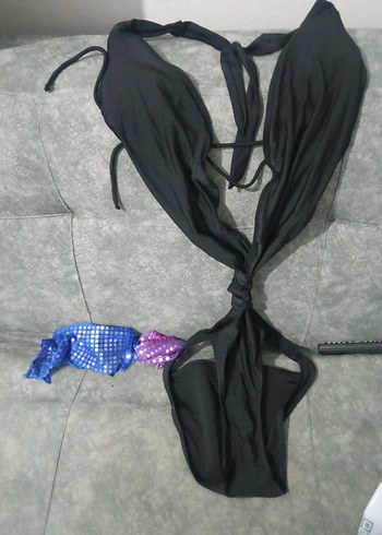 Siyah Drapeli Strappy Monokini