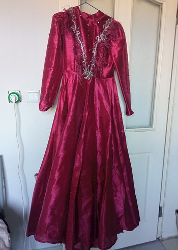 Bordo Uzun Kollu Vintage Kadın Abiye - Görsel 2