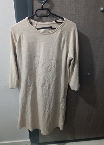 Bej Salaş Hamile Keten Tişört uxun kolu elbise - Görsel 3