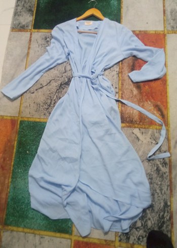 Uzun Mavi Kadın Bornoz - Görsel 5