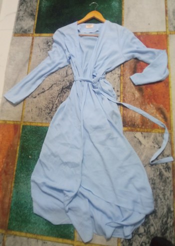 Uzun Mavi Kadın Bornoz - Görsel 3