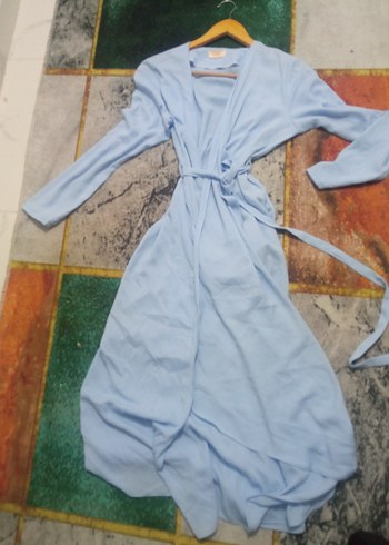 Uzun Mavi Kadın Bornoz - Görsel 4