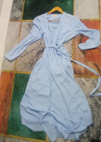 Uzun Mavi Kadın Bornoz - Görsel 2