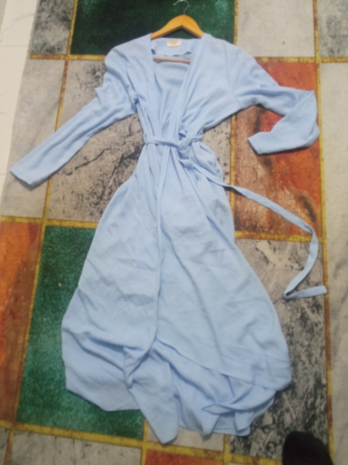 Uzun Mavi Kadın Bornoz - Görsel 5