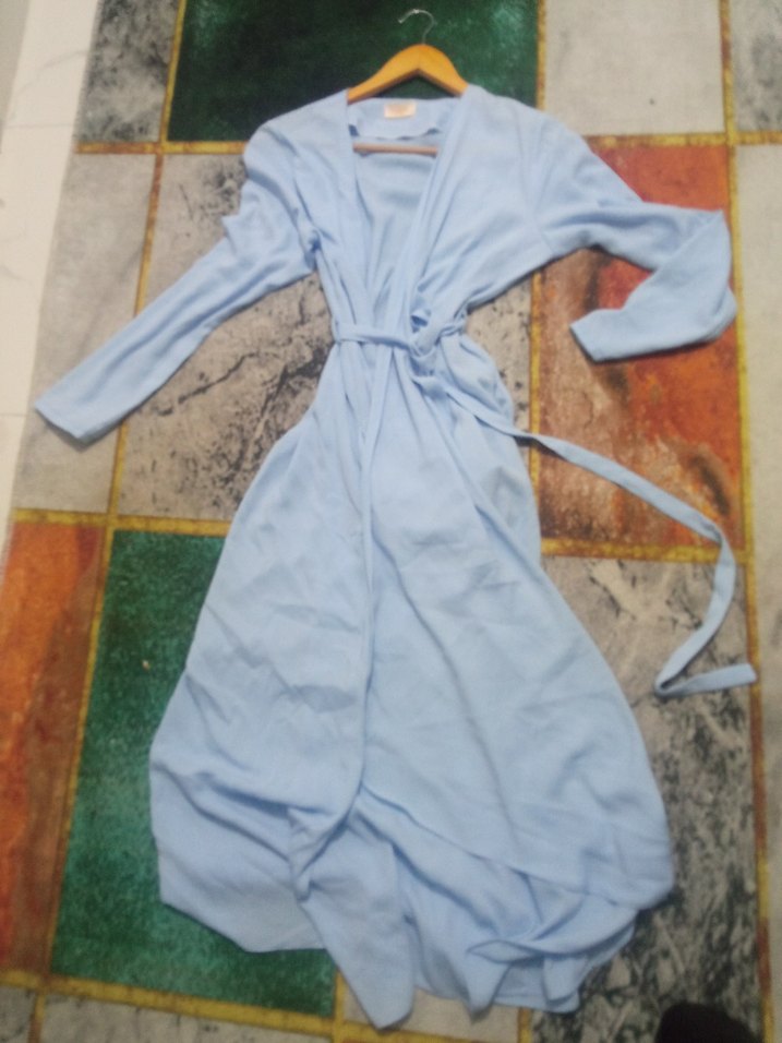 Uzun Mavi Kadın Bornoz - Görsel 3