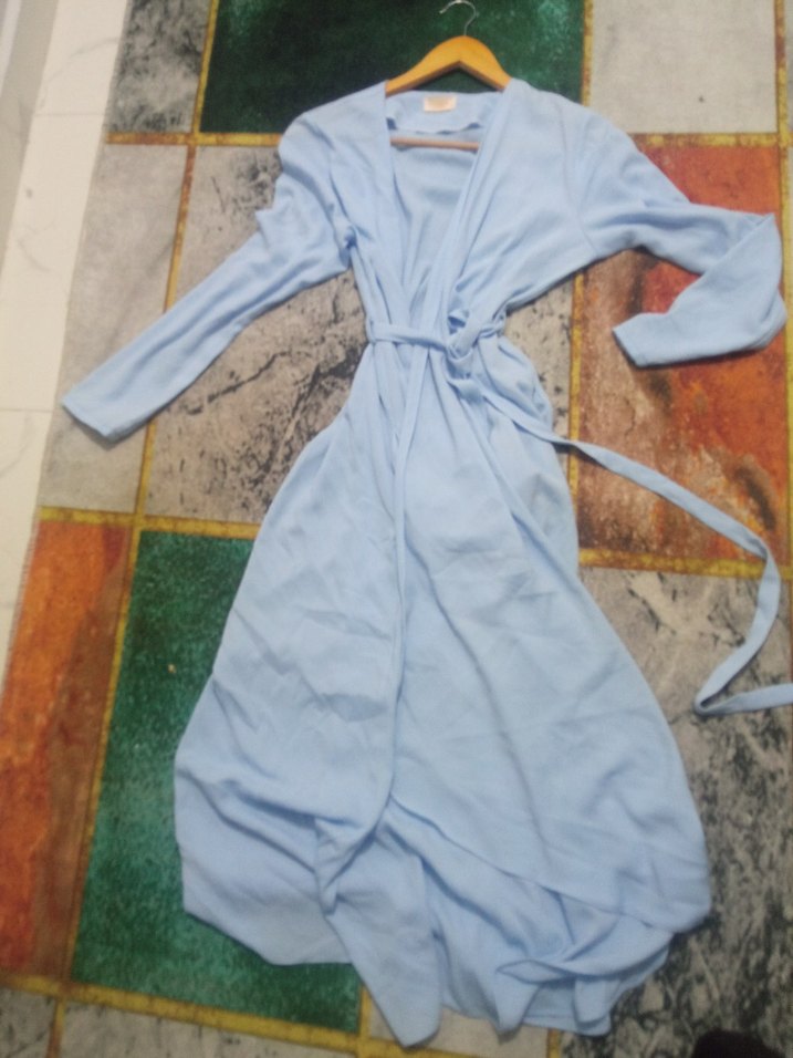 Uzun Mavi Kadın Bornoz - Görsel 4