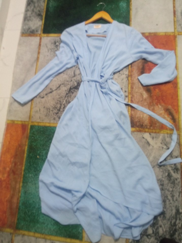 Uzun Mavi Kadın Bornoz - Görsel 2