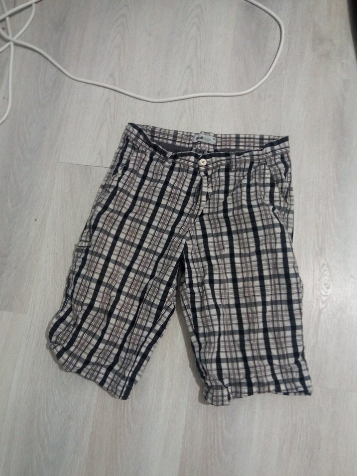 Erkek Gri Kemerli Pamuklu Mini Şort - Görsel 2