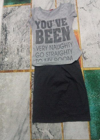 Gri Örgü Midi Hamile Etek ve tisort - Görsel 4