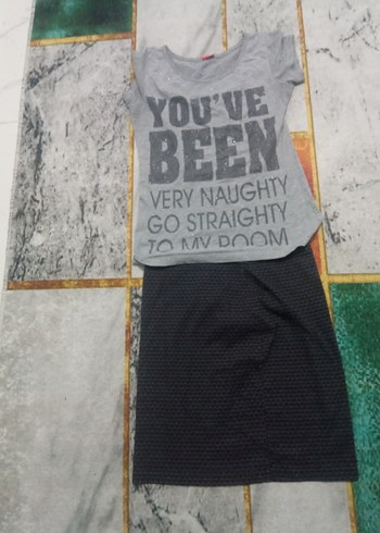 Gri Örgü Midi Hamile Etek ve tisort - Görsel 3