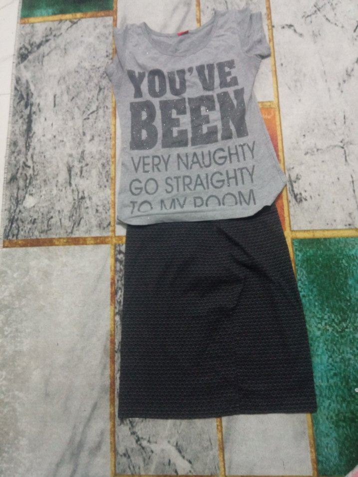 Gri Örgü Midi Hamile Etek ve tisort - Görsel 4