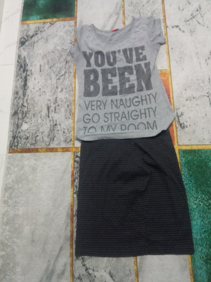 Gri Örgü Midi Hamile Etek ve tisort - Görsel 3