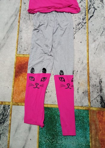 Pembe ve Gri Örme Kedi Desenli Kıyafet  kız cocuk - Görsel 5