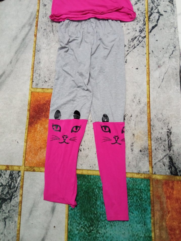 Pembe ve Gri Örme Kedi Desenli Kıyafet  kız cocuk - Görsel 5