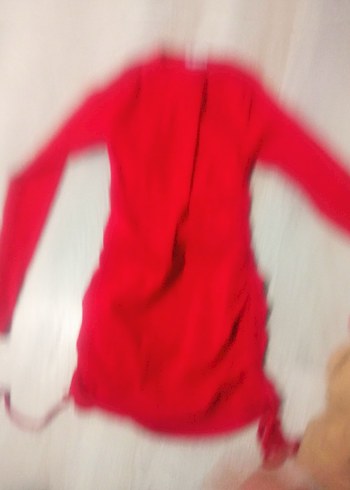 Kırmızı Deri Hamile Tunik, Uzun Kollu, Midi Boy elbise - Görsel 11