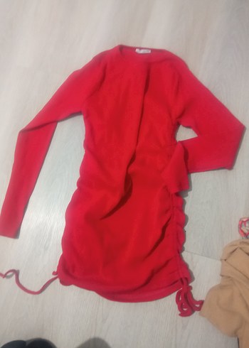 Kırmızı Deri Hamile Tunik, Uzun Kollu, Midi Boy elbise - Görsel 10