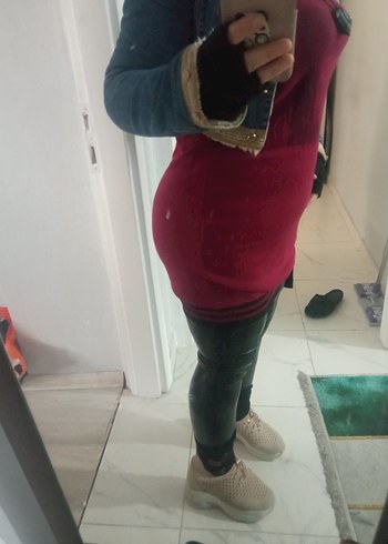 Bordo Deri Kemerli Hamile Taytı - Görsel 5