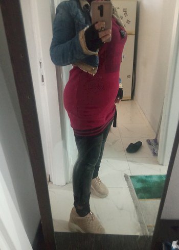 Bordo Deri Kemerli Hamile Taytı - Görsel 2