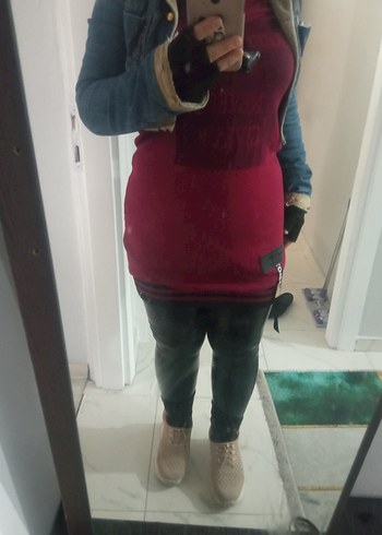 Bordo Deri Kemerli Hamile Taytı - Görsel 3