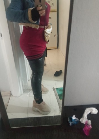 Bordo Deri Kemerli Hamile Taytı - Görsel 11