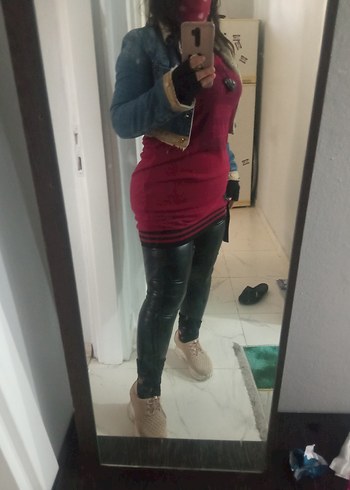 Bordo Deri Kemerli Hamile Taytı - Görsel 8