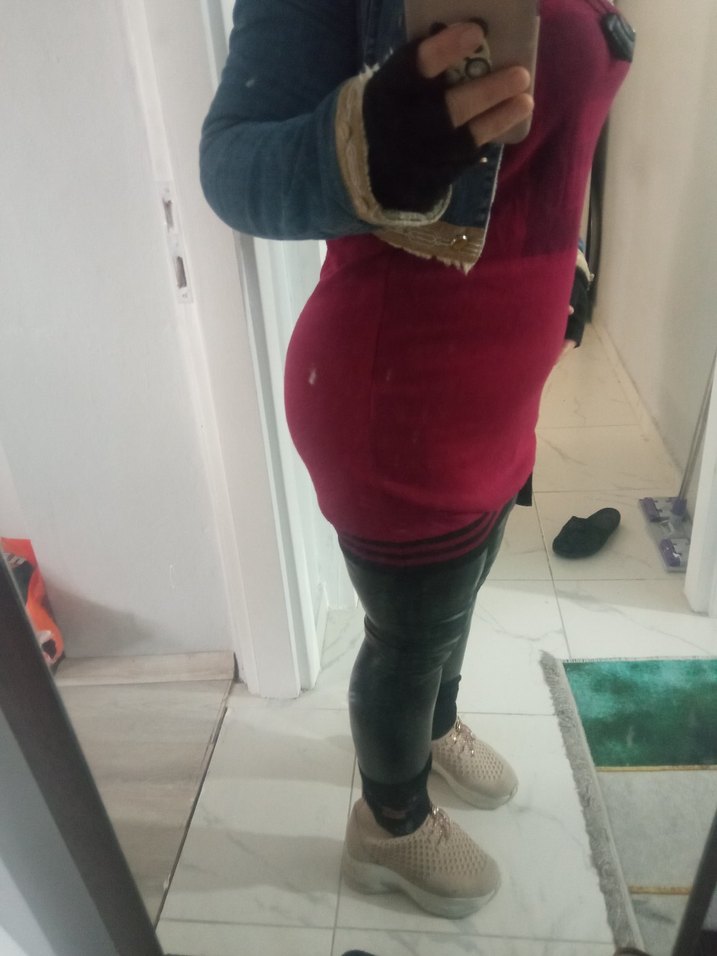 Bordo Deri Kemerli Hamile Taytı - Görsel 5