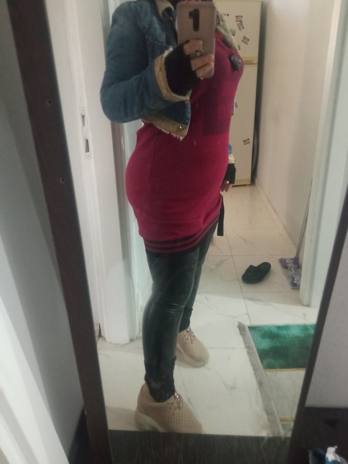 Bordo Deri Kemerli Hamile Taytı - Görsel 2